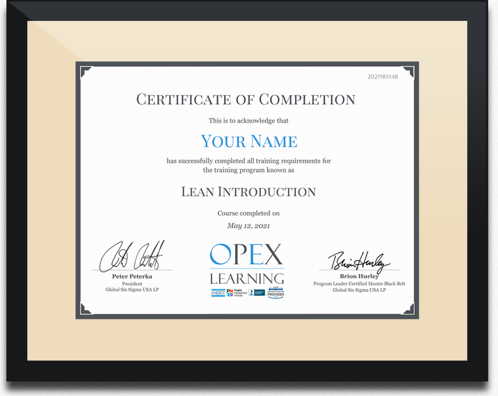 OpEx Learning Lean Introduction Certificate Preview